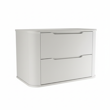 Szafka pod umywalkę Luma 80 cm Biały Mat – dwie pojemne szuflady, bezuchwytowy front, zaokrąglone boki, nowoczesna szafka łazienkowa do łazienki.
