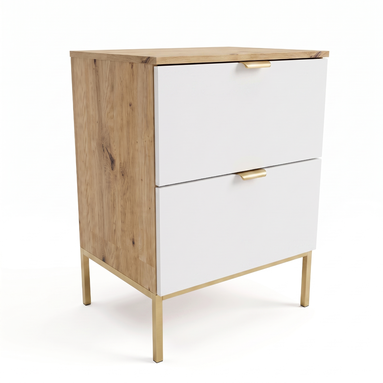 Szafka pod umywalkę Orio 60 cm biała dąb artisan z 2 szufladami Soft-Close i metalowym stelażem