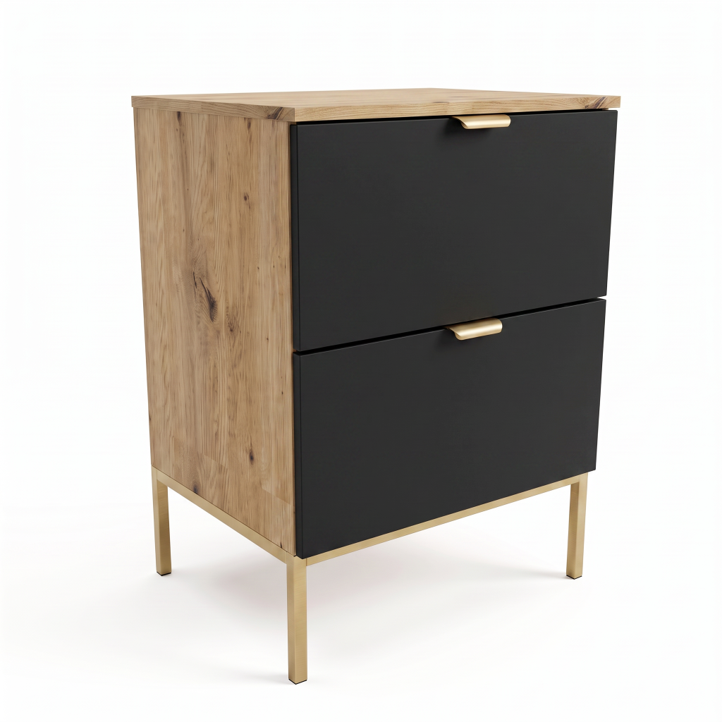 Szafka pod umywalkę Orio 60 cm czarna dąb artisan z 2 szufladami Soft-Close i metalowym stelażem