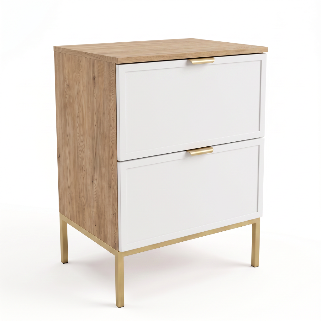 Szafka pod umywalkę Roma 60 cm biało Dąb Cremona z frontami w dekoracyjnej ramce, 2 szufladami Soft-Close i metalowym stelażem