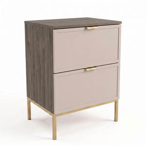 Szafka pod umywalkę Roma 60 cm Kaszmir/Orzech Ciemny na metalowym stelażu z dwiema szufladami SOFT-CLOSE. Eleganckie fronty z dekoracyjną ramką, ciepła kolorystyka oraz naturalny dekor drewna tworzą stylowy mebel do nowoczesnej łazienki.