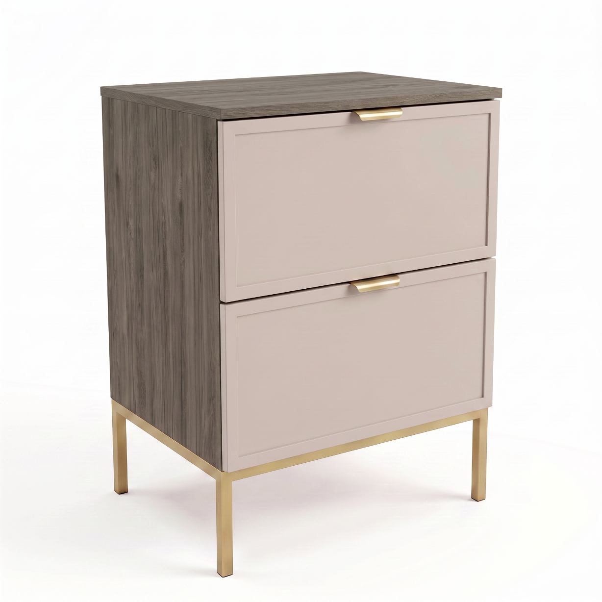 Szafka pod umywalkę Roma 60 cm Kaszmir/Orzech Ciemny na metalowym stelażu z dwiema szufladami SOFT-CLOSE. Eleganckie fronty z dekoracyjną ramką, ciepła kolorystyka oraz naturalny dekor drewna tworzą stylowy mebel do nowoczesnej łazienki.