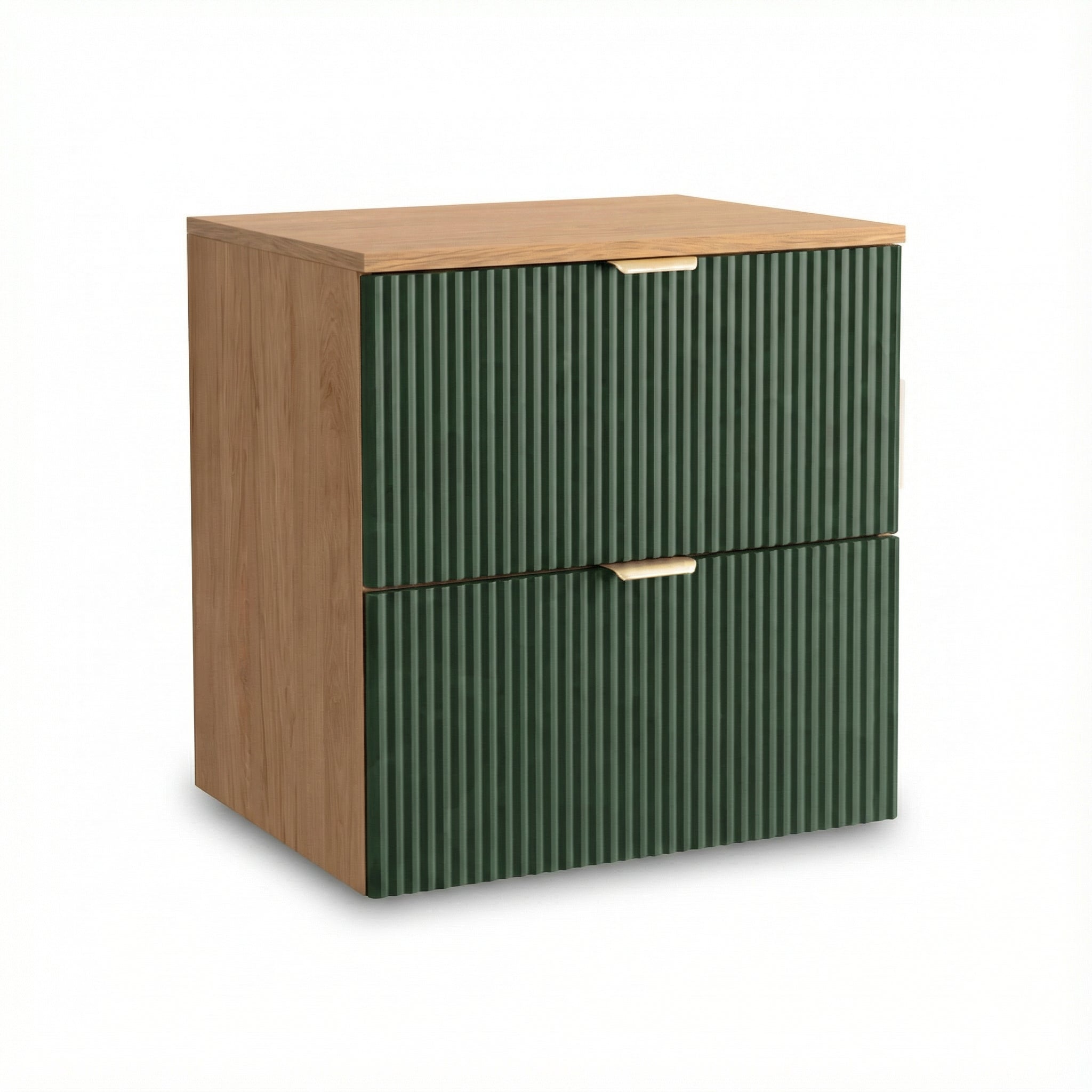 Szafka pod umywalkę 60 cm Willy Szałwiowy / Orzech z ryflowanymi frontami i 2 szufladami SOFT-CLOSE do nowoczesnej łazienki.