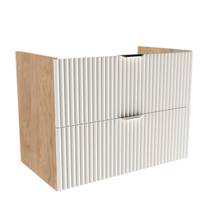 Szafka pod umywalkę 80 cm Willy biała z frontami MDF i korpusem w dekorze orzecha, 2 szuflady soft-close, nowoczesna szafka łazienkowa.