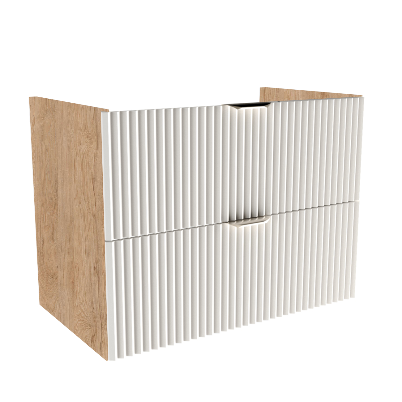 Szafka pod umywalkę 80 cm Willy biała z frontami MDF i korpusem w dekorze orzecha, 2 szuflady soft-close, nowoczesna szafka łazienkowa.