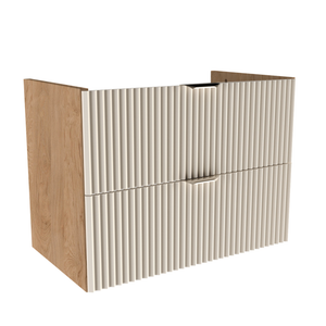 Szafka pod umywalkę 80 cm Willy Kaszmir/Orzech z ryflowanymi frontami MDF, 2 szufladami soft-close, bez blatu – nowoczesna szafka łazienkowa.