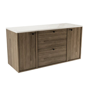 Szafka pod umywalkę Belino 120 cm Ciemny Orzech z blatem Marmur Bianco – nowoczesny mebel łazienkowy z szufladami i drzwiami.