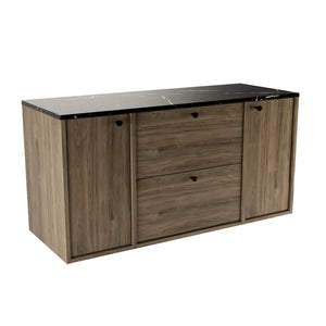 Szafka pod umywalkę Belino 120 cm Ciemny Orzech z blatem Marmur Czarny Royal – elegancki mebel łazienkowy z szufladami i drzwiami.