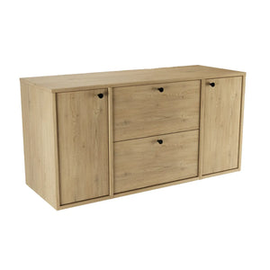 Szafka pod umywalkę Belino 120 cm w kolorze Dąb Cremona z 2 szufladami, 2 drzwiami i blatem 120 cm do nowoczesnej łazienki.