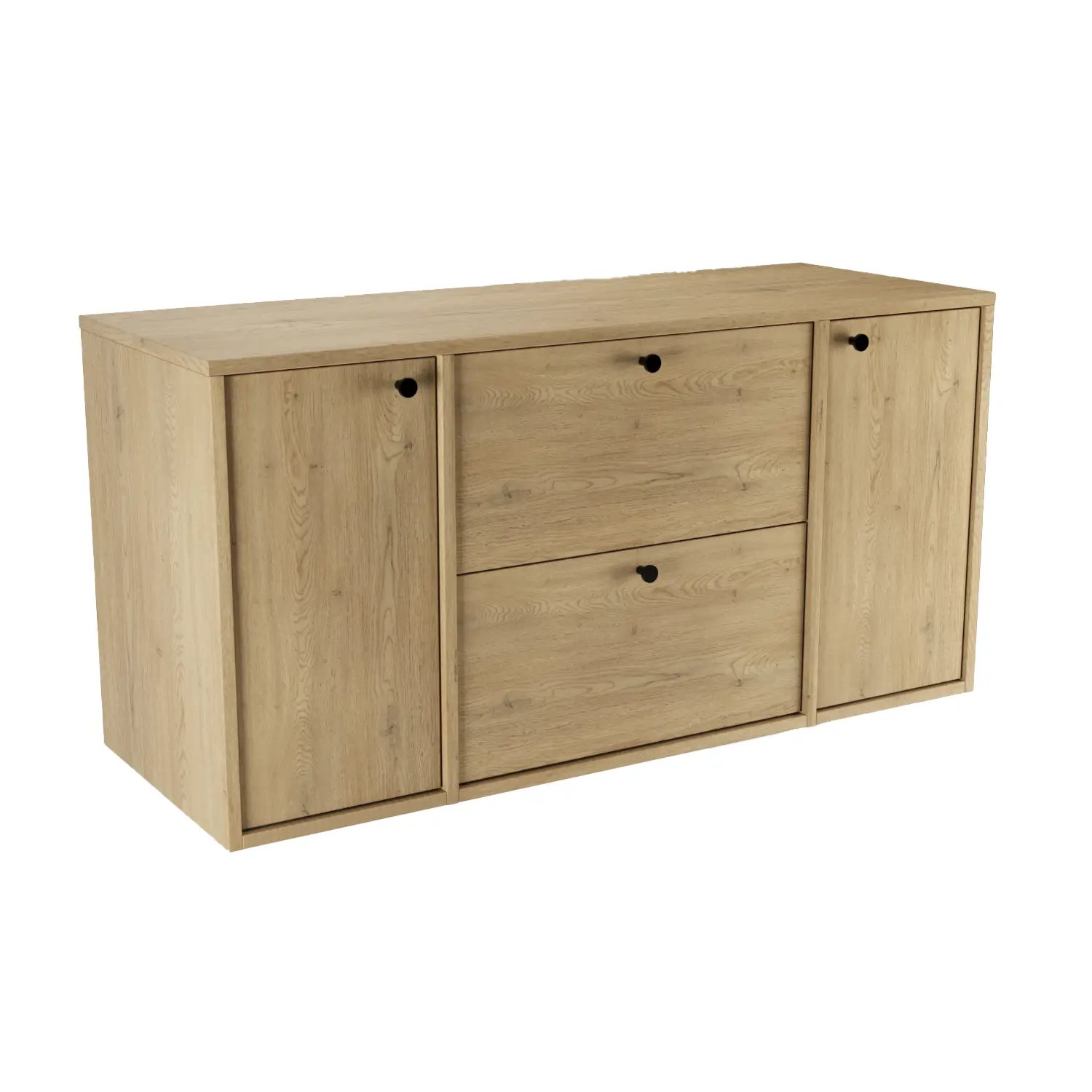 Szafka pod umywalkę Belino 120 cm w kolorze Dąb Cremona z 2 szufladami, 2 drzwiami i blatem 120 cm do nowoczesnej łazienki.