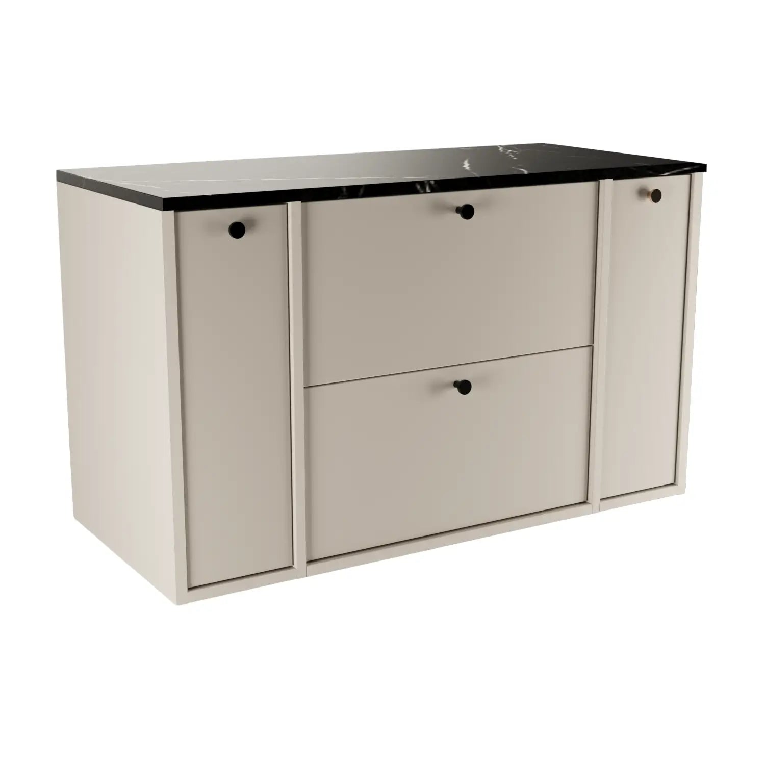 Szafka pod umywalkę Belino 100 cm Kaszmir z blatem Czarny Marmur – elegancka i funkcjonalna szafka łazienkowa w nowoczesnym stylu.