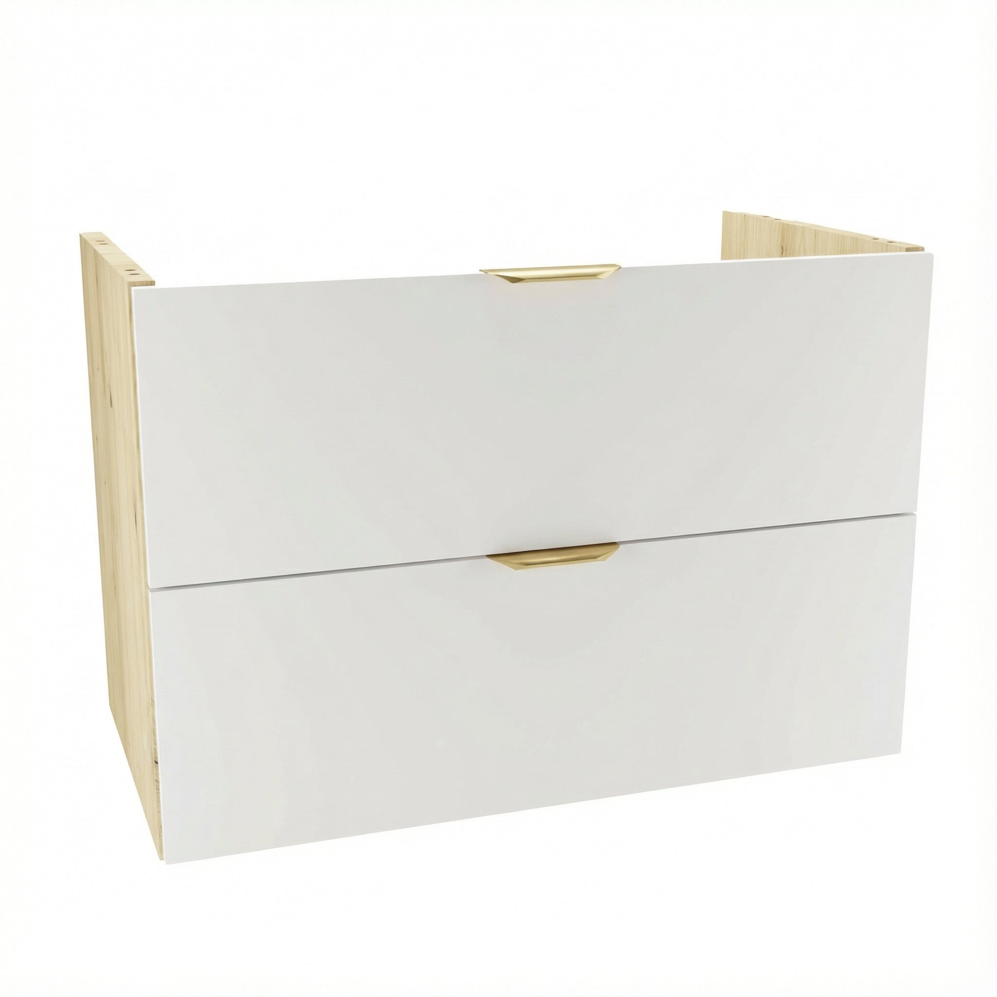 Szafka pod umywalkę 80 cm Orio - biała szafka łazienkowa z 2 szufladami, korpus dąb Artisan, nowoczesny mebel do łazienki bez blatu.