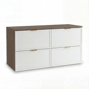 Szafka pod umywalkę Roma 120 cm Biały/Ciemny Orzech z 4 szufladami SOFT-CLOSE i wycięciem na syfon – elegancki, dwukolorowy mebel łazienkowy.