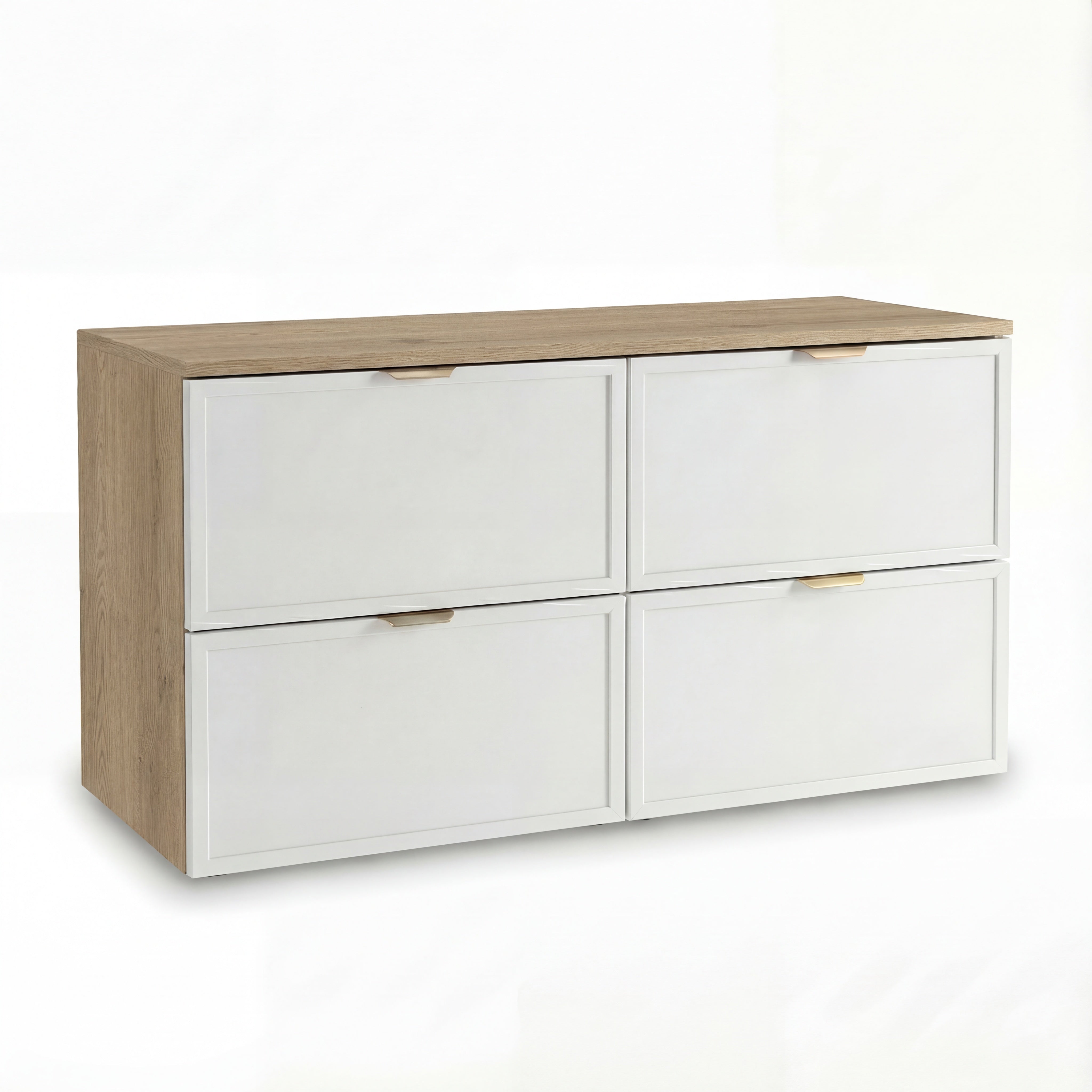 Szafka pod umywalkę Roma 120 cm Biała/Dąb Cremona z 4 szufladami SOFT-CLOSE i wycięciem na syfon – elegancki, funkcjonalny mebel łazienkowy.