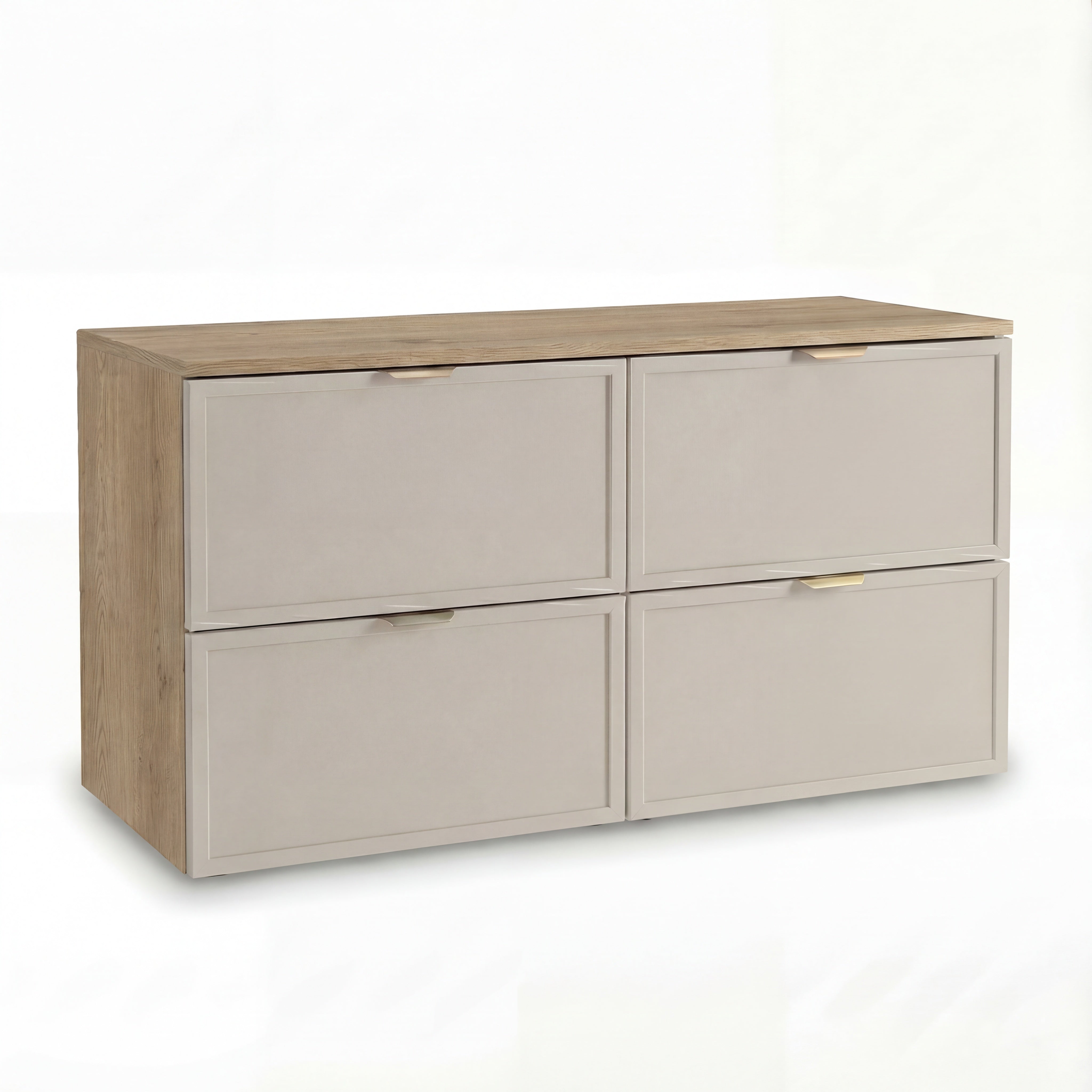 Szafka pod umywalkę Roma 120 cm Kaszmir/Dąb Cremona z 4 szufladami SOFT-CLOSE i blatem łączącym dwie szafki – elegancki, funkcjonalny mebel łazienkowy.