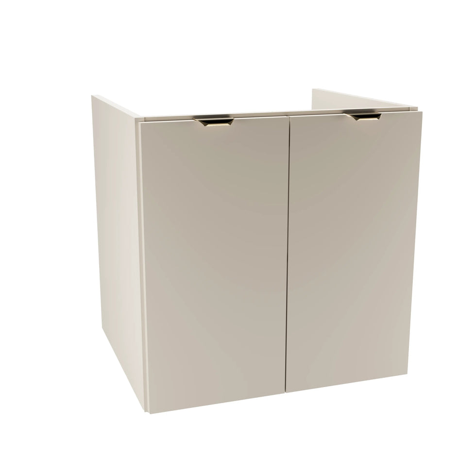 Szafka pod umywalkę Orio 60 cm w kolorze kaszmir, z 2 szufladami soft-close i metalowymi uchwytami.