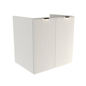 Szafka łazienkowa Willy 60 cm w kolorze białym, ryflowane drzwi MDF, wewnętrzna półka, metalowe uchwyty, bez blatu, idealna pod umywalkę wpuszczaną.