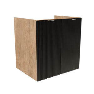 Szafka pod umywalkę Willy 60 cm Czarny/Orzech z ryflowanymi frontami i półką wewnętrzną, bez blatu – elegancka i funkcjonalna szafka łazienkowa.