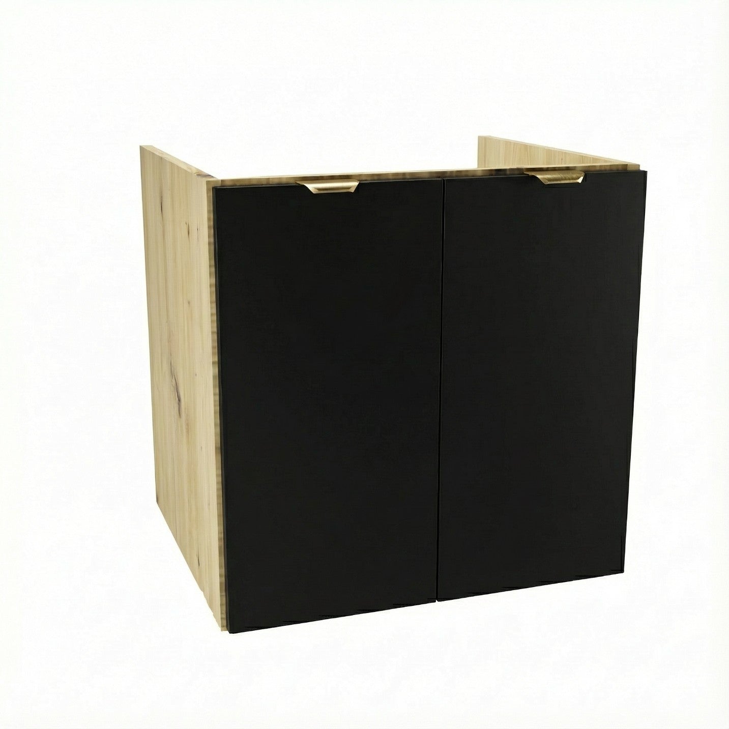 Szafka pod umywalkę 60 cm Orio Czarna/Dąb artisan - nowoczesna szafka łazienkowa z drzwiami i półką, mebel do łazienki bez blatu.