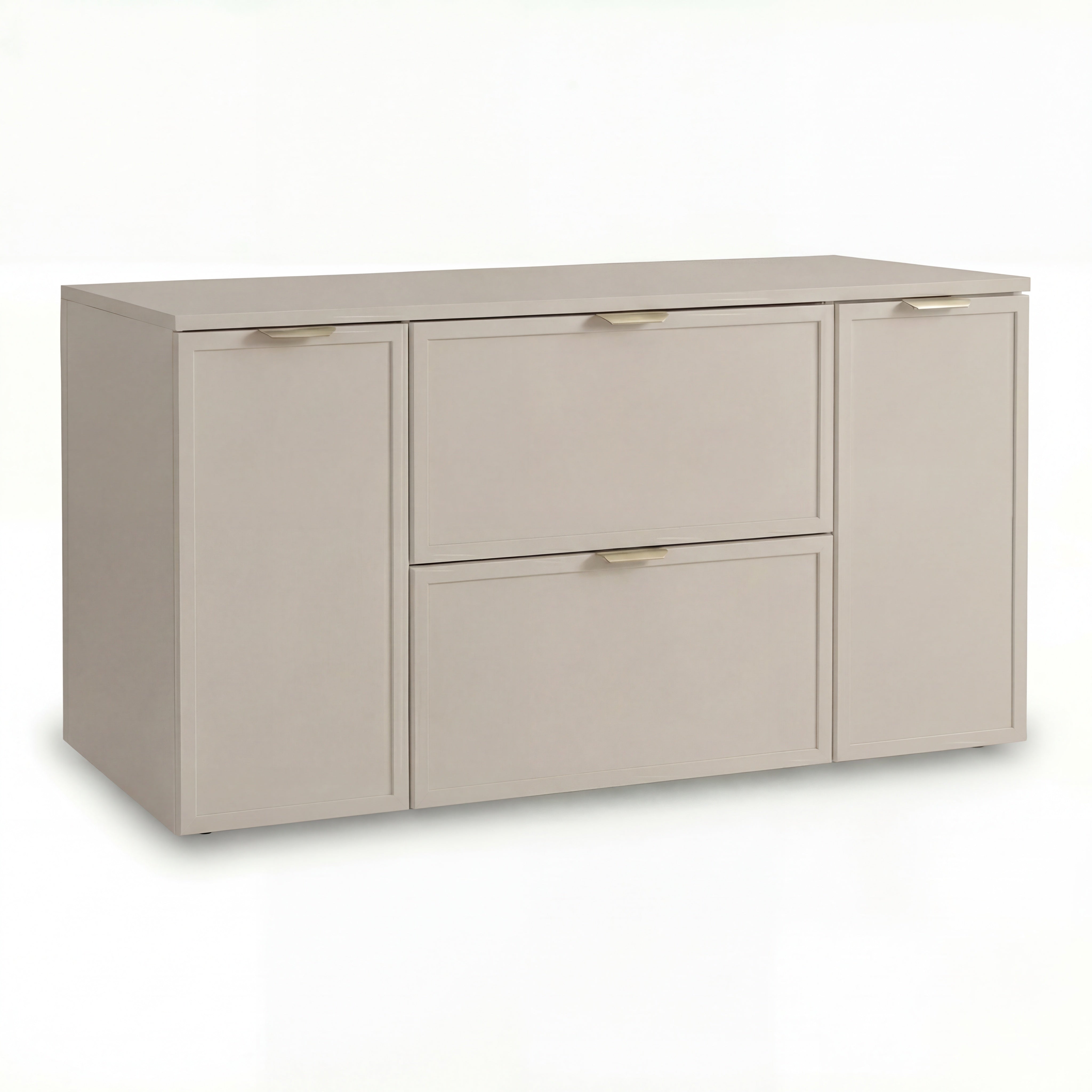 Szafka łazienkowa Roma 120 cm Kaszmir z 2 szufladami SOFT-CLOSE i 2 bocznymi szafkami z drzwiami – elegancki zestaw z blatem w kolorze Kaszmir.