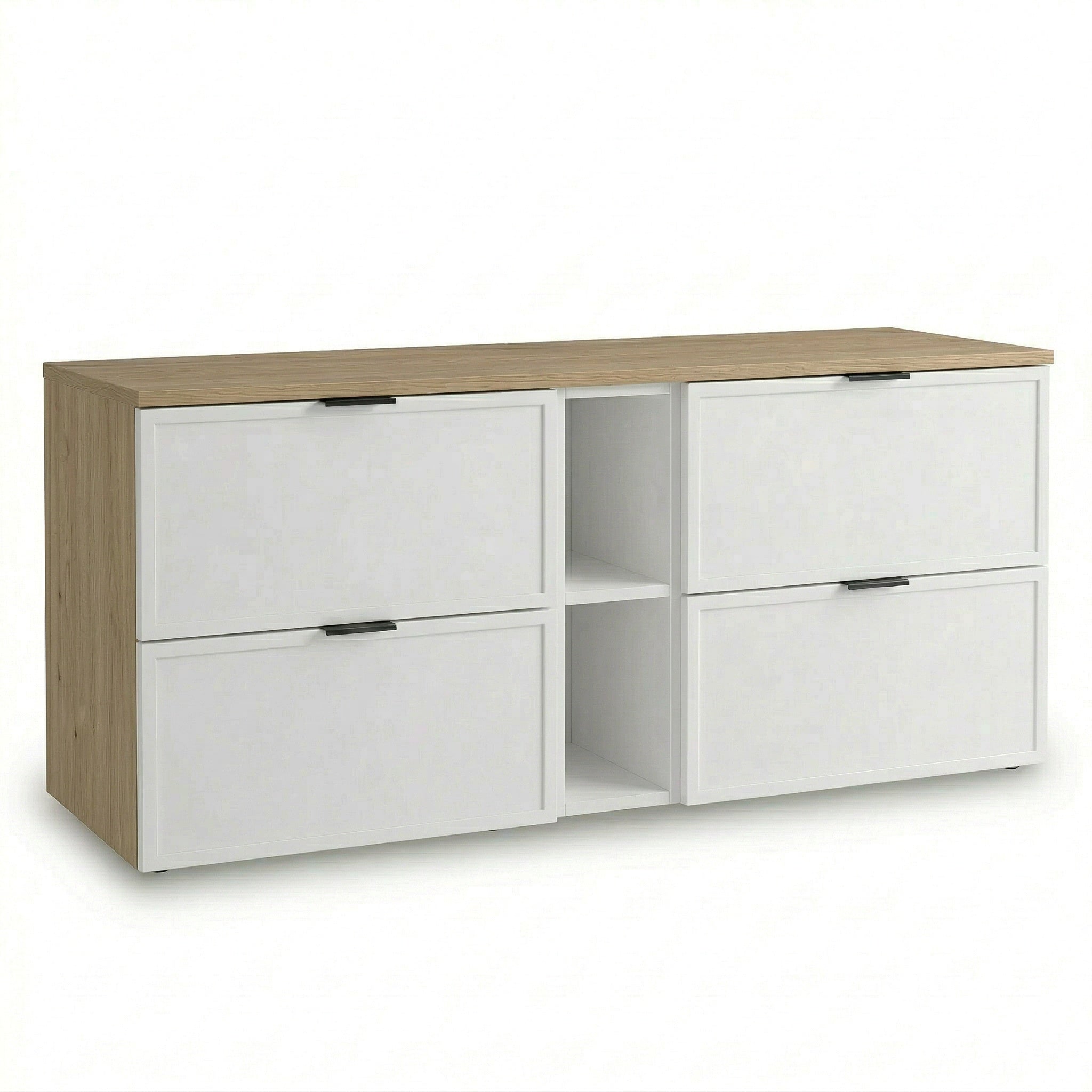 Szafka pod umywalkę 140 cm biała dąb cremona Roma z regałem łazienkowa MDF front biały korpus dąb cremona soft close