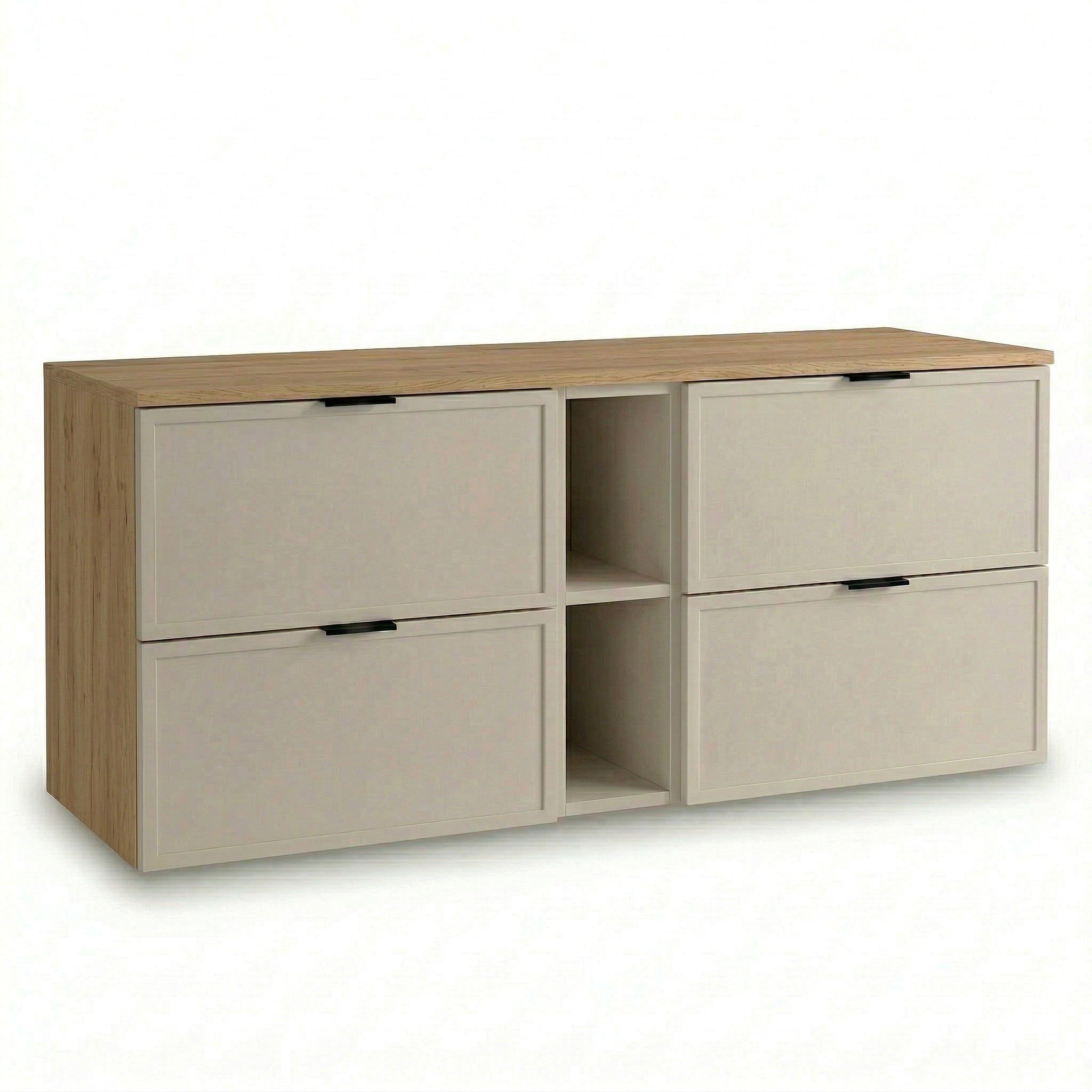 Szafka pod umywalkę 140 cm kaszmir dąb cremona Roma z regałem łazienkowa MDF front kaszmir korpus dąb cremona soft close