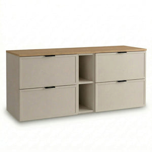 Szafka pod umywalkę 140 cm kaszmir dąb cremona blat Roma z regałem łazienkowa MDF blat dąb cremona kaszmir soft close