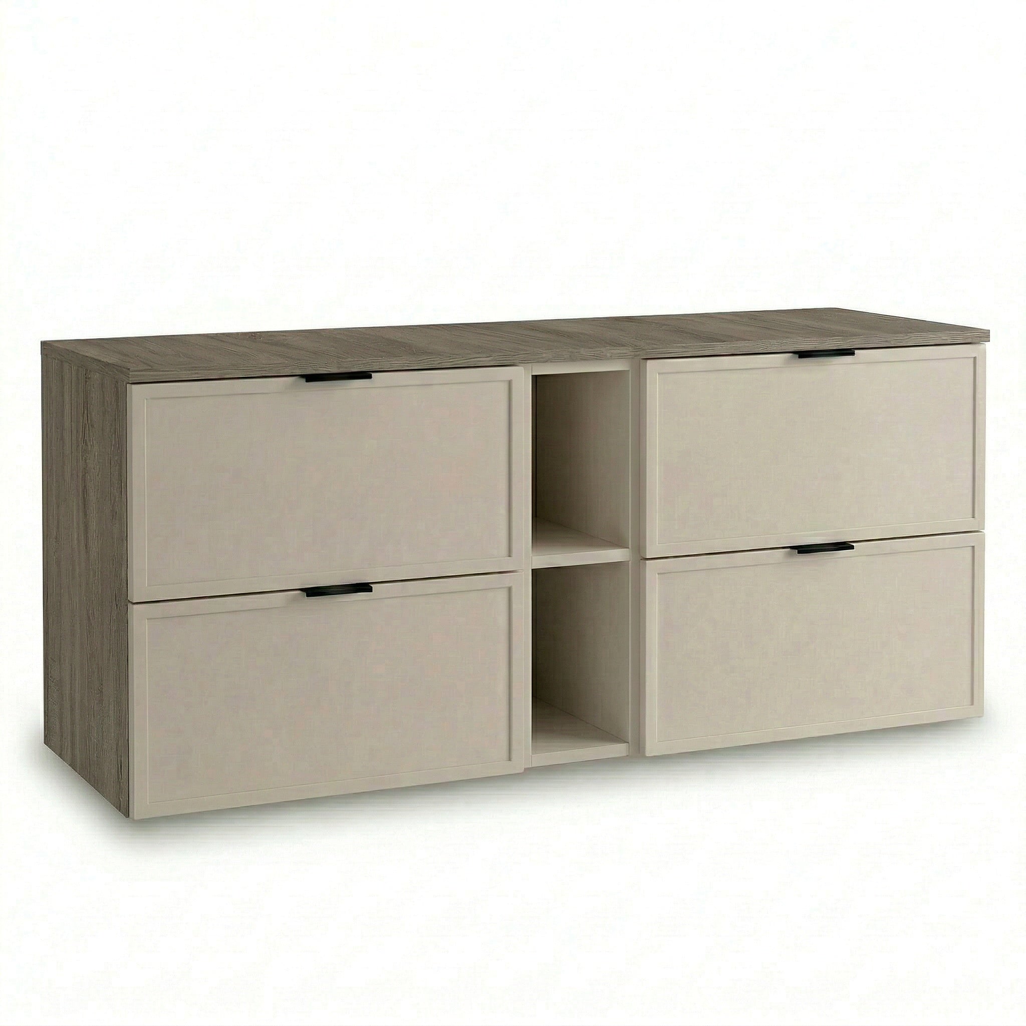 Szafka pod umywalkę 140 cm kaszmir orzech ciemny Roma z regałem łazienkowa MDF front kaszmir korpus orzech ciemny soft close
