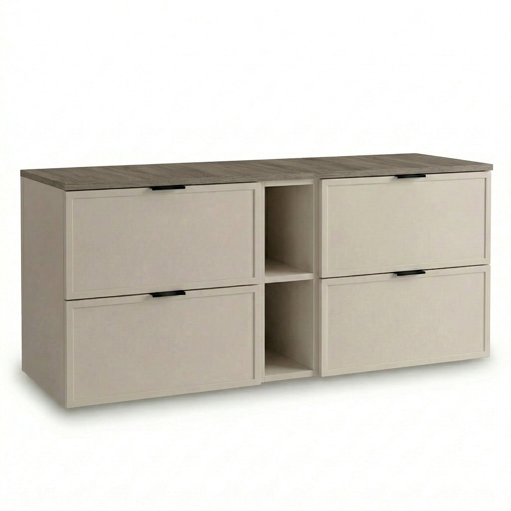Szafka pod umywalkę 140 cm kaszmir orzech ciemny blat Roma z regałem łazienkowa MDF blat orzech ciemny soft close