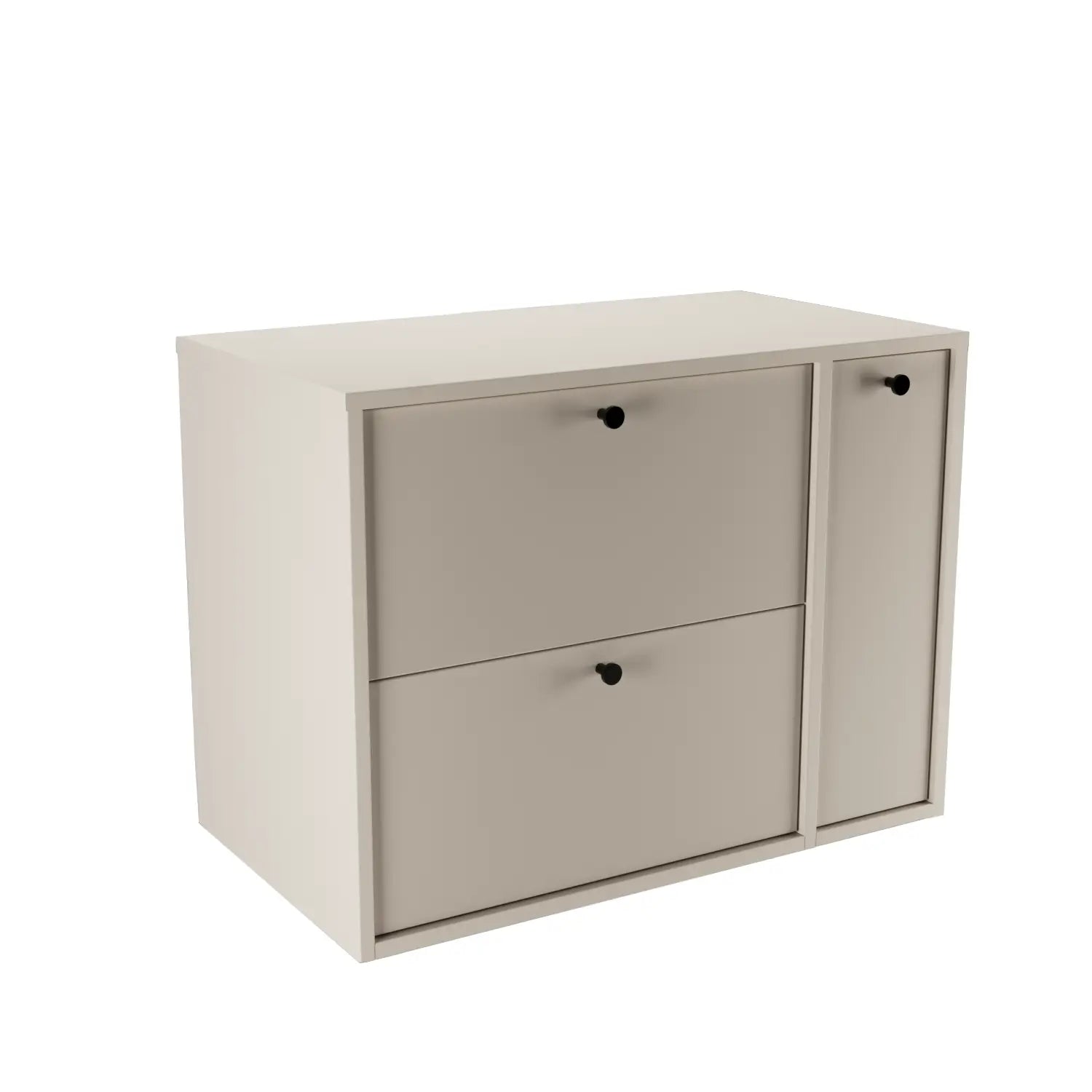 Szafka pod umywalkę Belino 80 cm Kaszmir z regałem bocznym i blatem - nowoczesny zestaw mebli łazienkowych z szufladami Soft-Close.