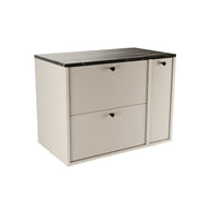 Szafka łazienkowa Belino 80 cm Kaszmir z regałem bocznym i blatem Marmur Czarny Royal, 2 szuflady Soft-Close, stylowy, nowoczesny mebel.