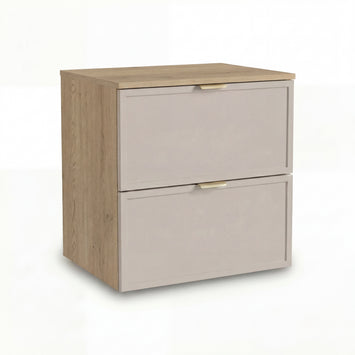 Szafka pod umywalkę Roma 60 cm Kaszmir/Dąb Cremona z szufladami soft-close – elegancka i funkcjonalna do łazienki.