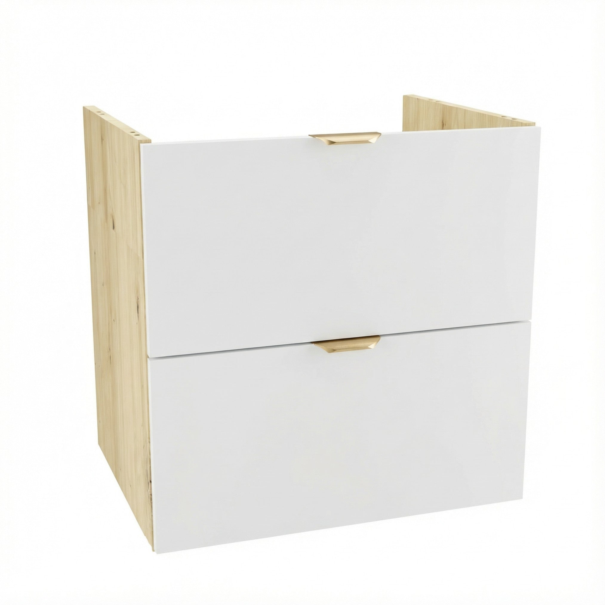 Szafka pod umywalkę 60 cm Orio Biała/Dąb artisan - nowoczesna szafka łazienkowa z 2 szufladami, mebel do łazienki, bez blatu.