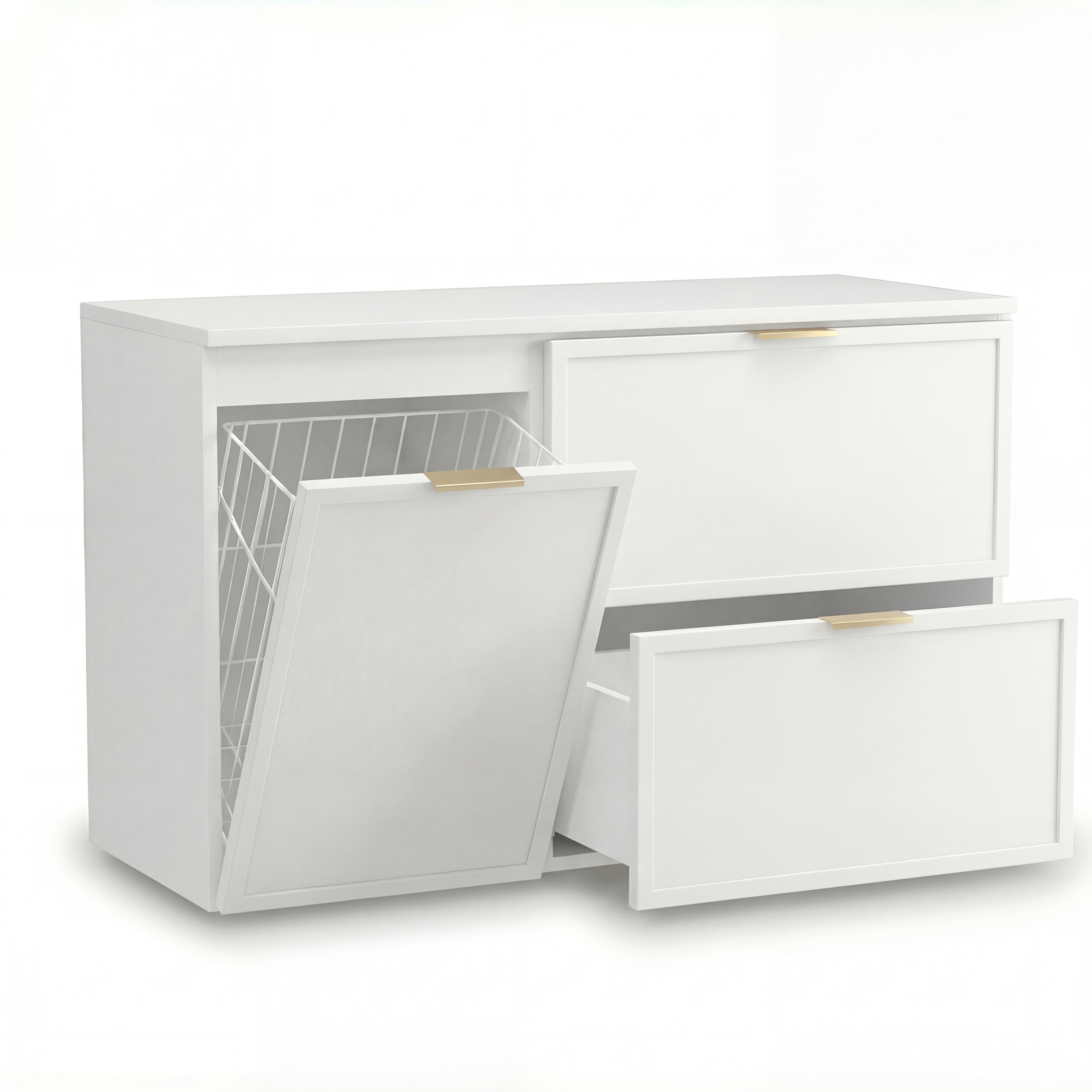 Szafka pod umywalkę Roma 100 cm Biała z szufladami SOFT-CLOSE i koszem na pranie – nowoczesny i praktyczny zestaw łazienkowy.
