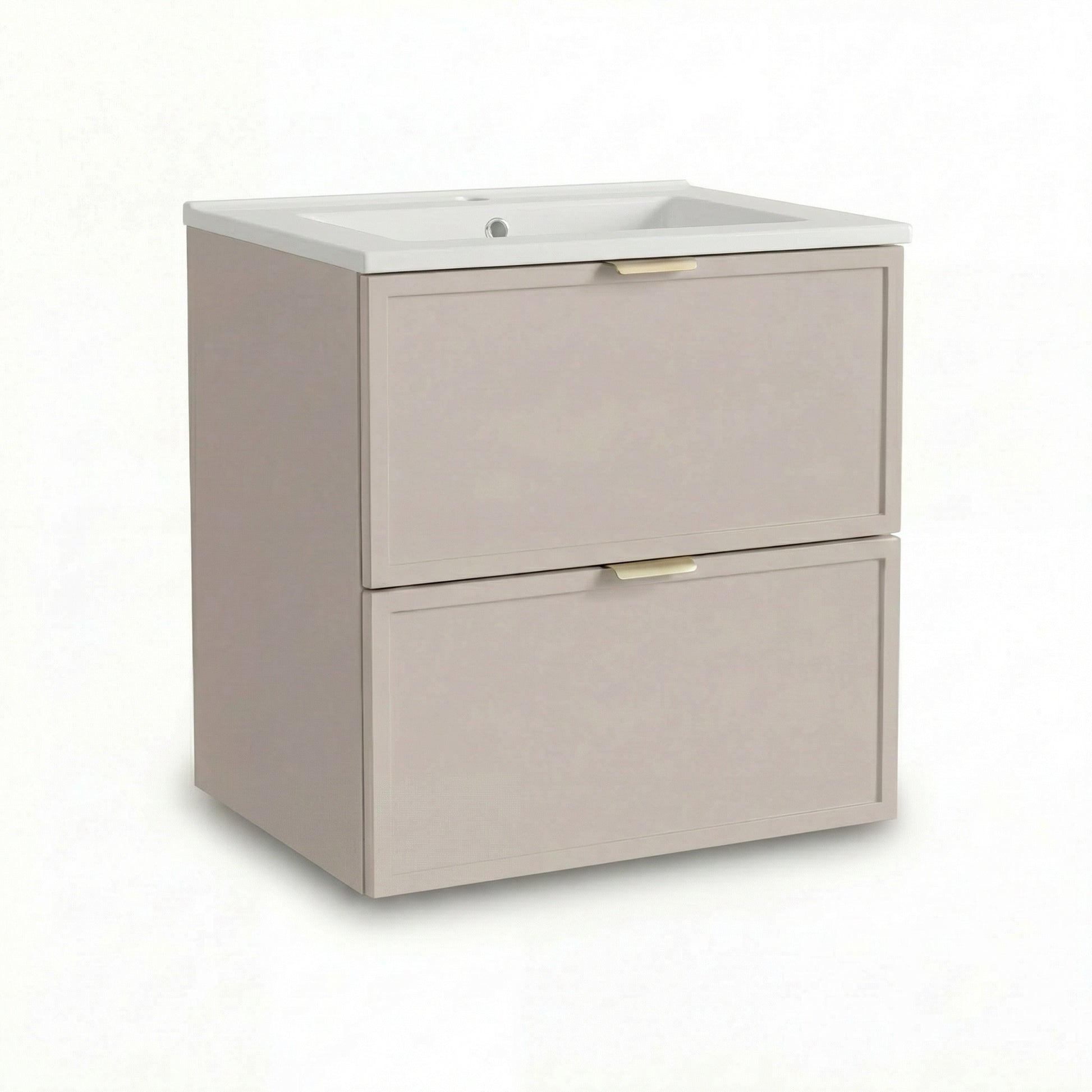 Szafka pod umywalkę Roma 60 cm Kaszmir z wpuszczaną umywalką i szufladami SOFT-CLOSE – elegancki i funkcjonalny zestaw łazienkowy.
