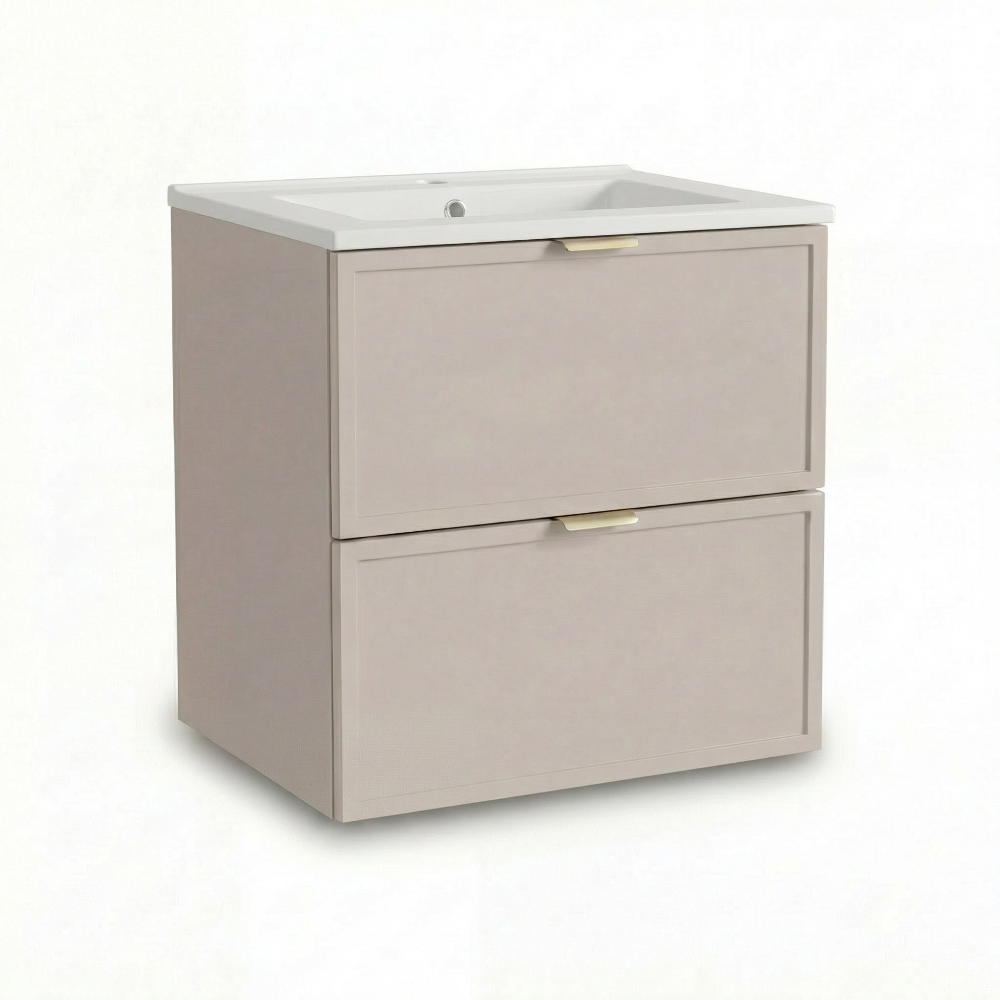 Szafka pod umywalkę Roma 60 cm Kaszmir z wpuszczaną umywalką i szufladami SOFT-CLOSE – elegancki i funkcjonalny zestaw łazienkowy.