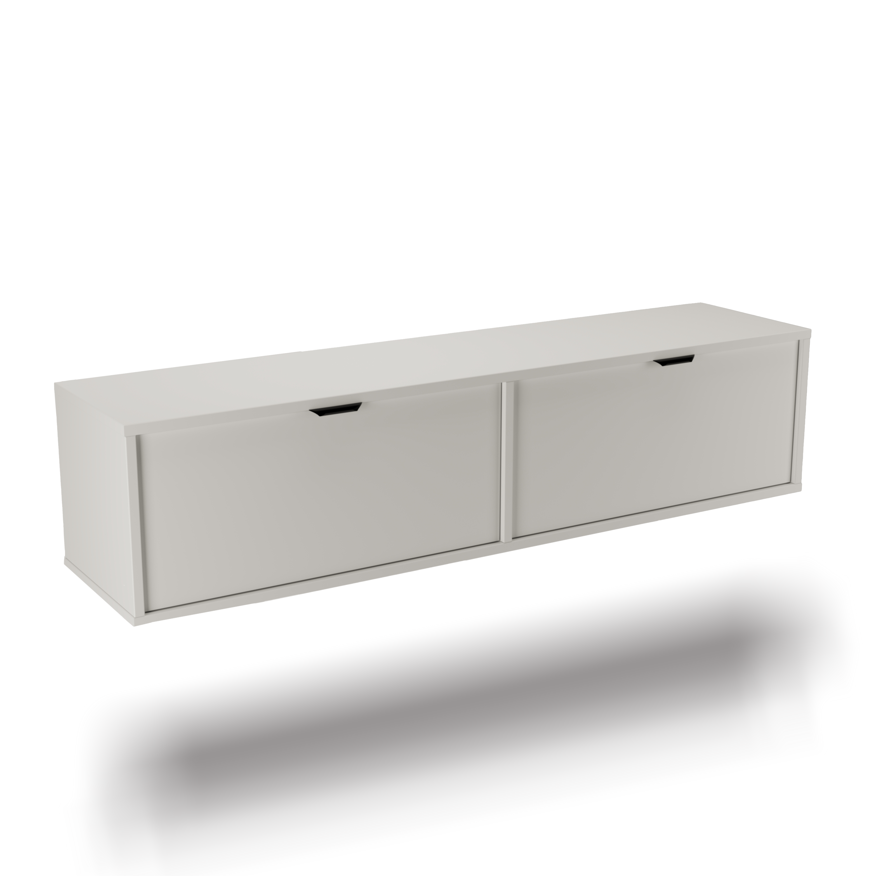 TV Schrank 140 cm Aura in Weiß mit 2 Türen und schwarzen Metallgriffen, hängend, modern und funktional für Wohnzimmer und Schlafzimmer.