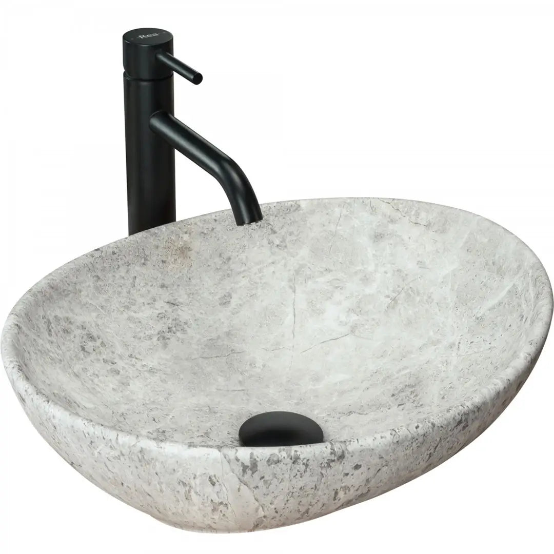 Umywalka nablatowa Sofia 40 cm jasny kamień mat, ceramiczna umywalka do małej łazienki bez przelewu.