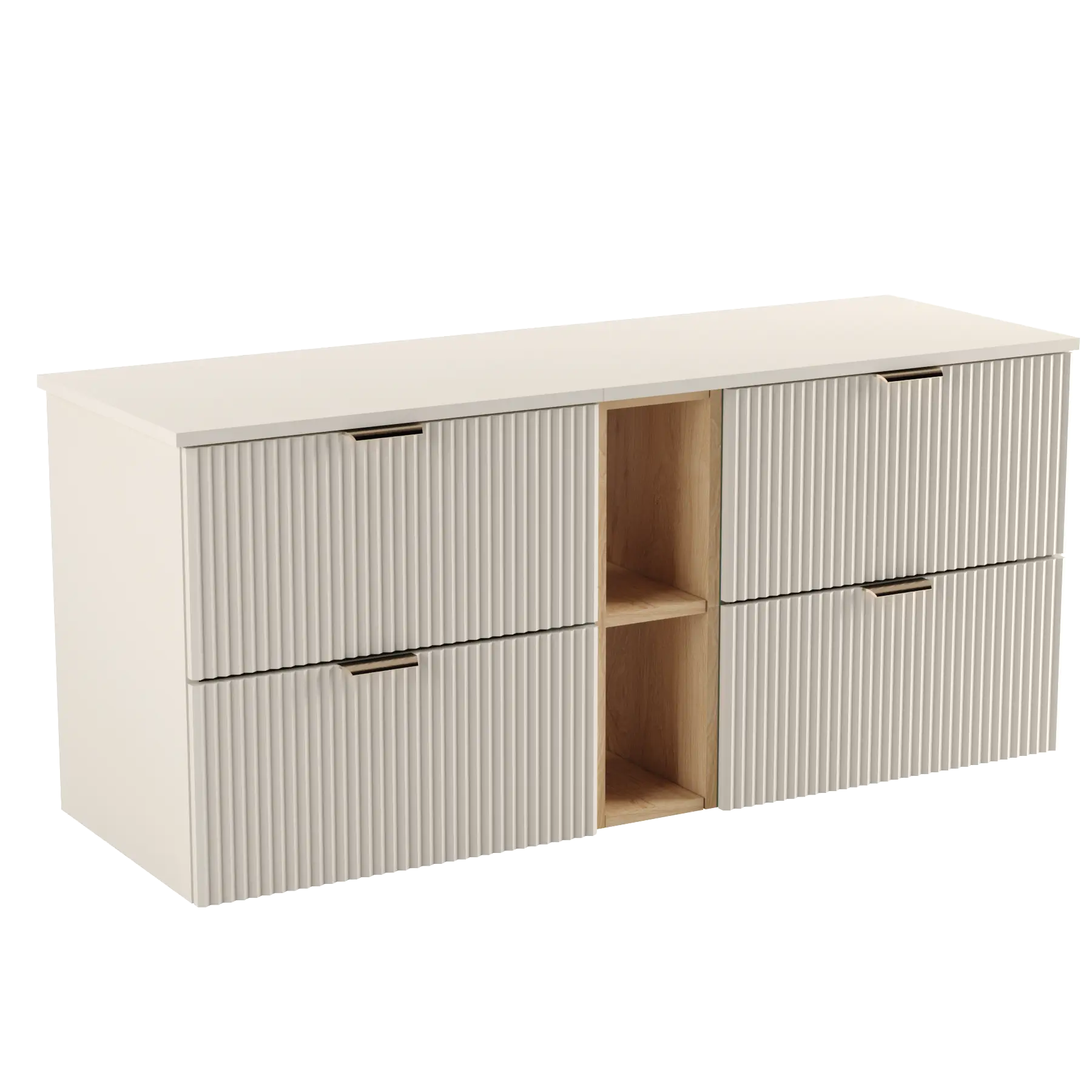 Waschtischunterschrank Willy, 140 cm breit, in Kaschmir mit Walnuss-Regal.