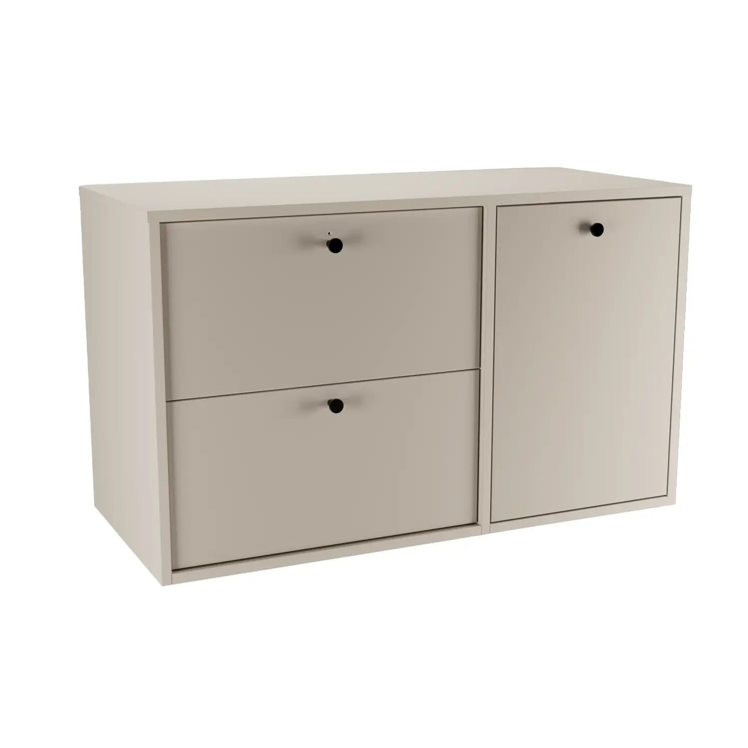 Waschtischunterschrank Belino 100 cm Kaschmir mit integriertem Wäschekorb, 60+40 cm Schränken und 100 cm Blatt für modernes Badezimmer.