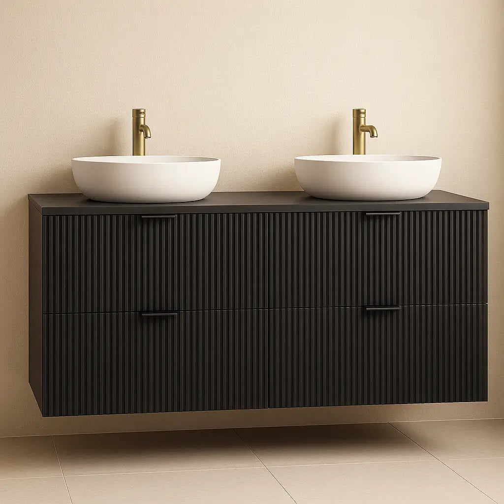 Waschtischunterschrank Willy mit 4 Schubladen, 120 cm, in Schwarz, ein stilvolles Möbelstück für Badezimmer.