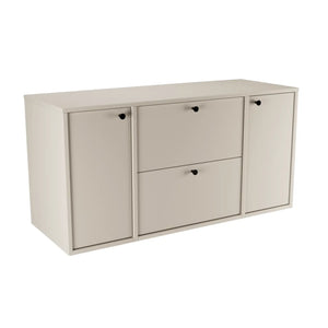 Waschtischunterschrank Belino 120 cm in Kaschmir mit glatten Fronten, 2 Türen und 2 SOFT-CLOSE-Schubladen.