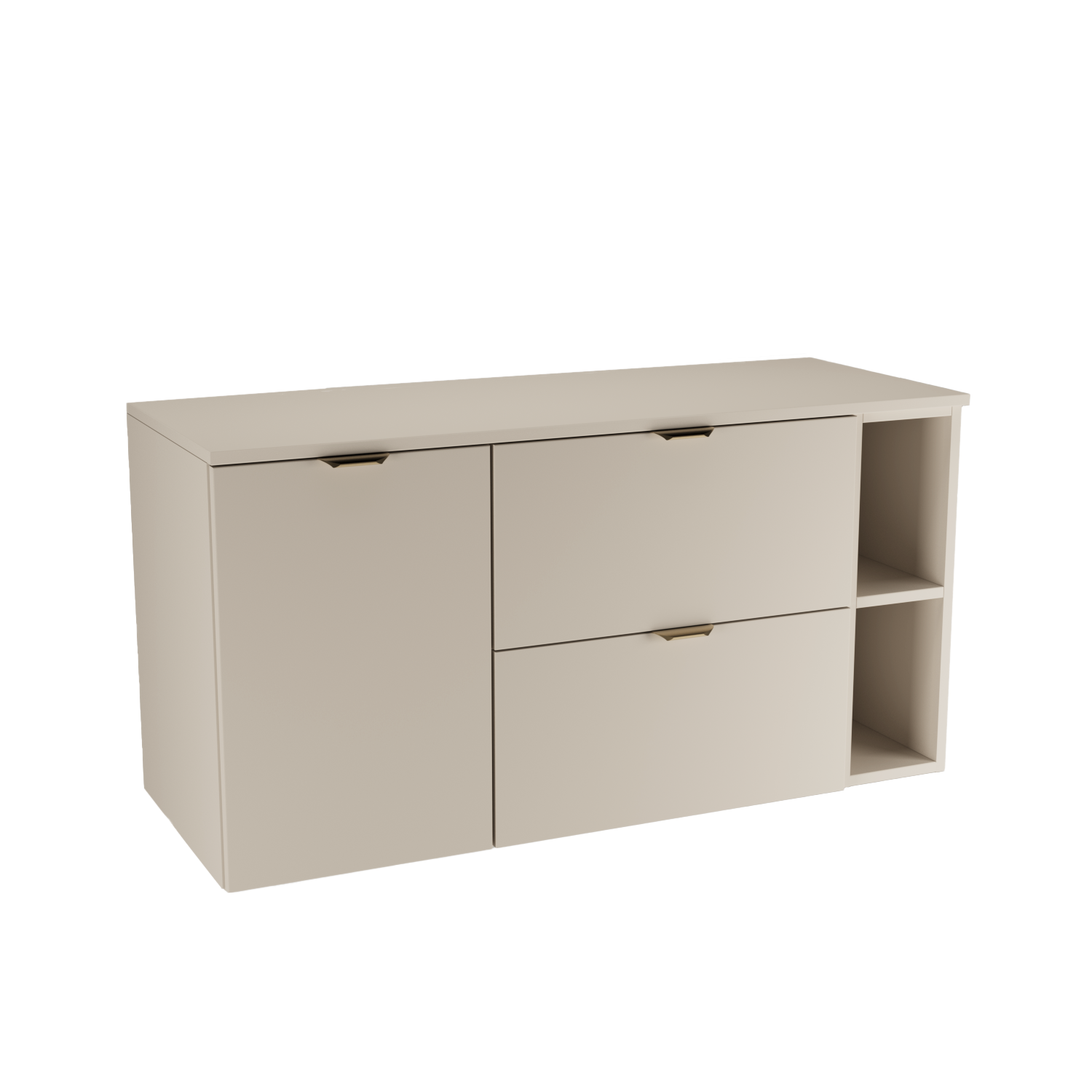 Wandhängendes Badmöbel-Set Orio im Dekor Kaschmir mit 40-cm-Wäschekorb, 20-cm-Regal (Innenablage) und 60-cm-Waschtischunterschrank mit 2 Schubladen.