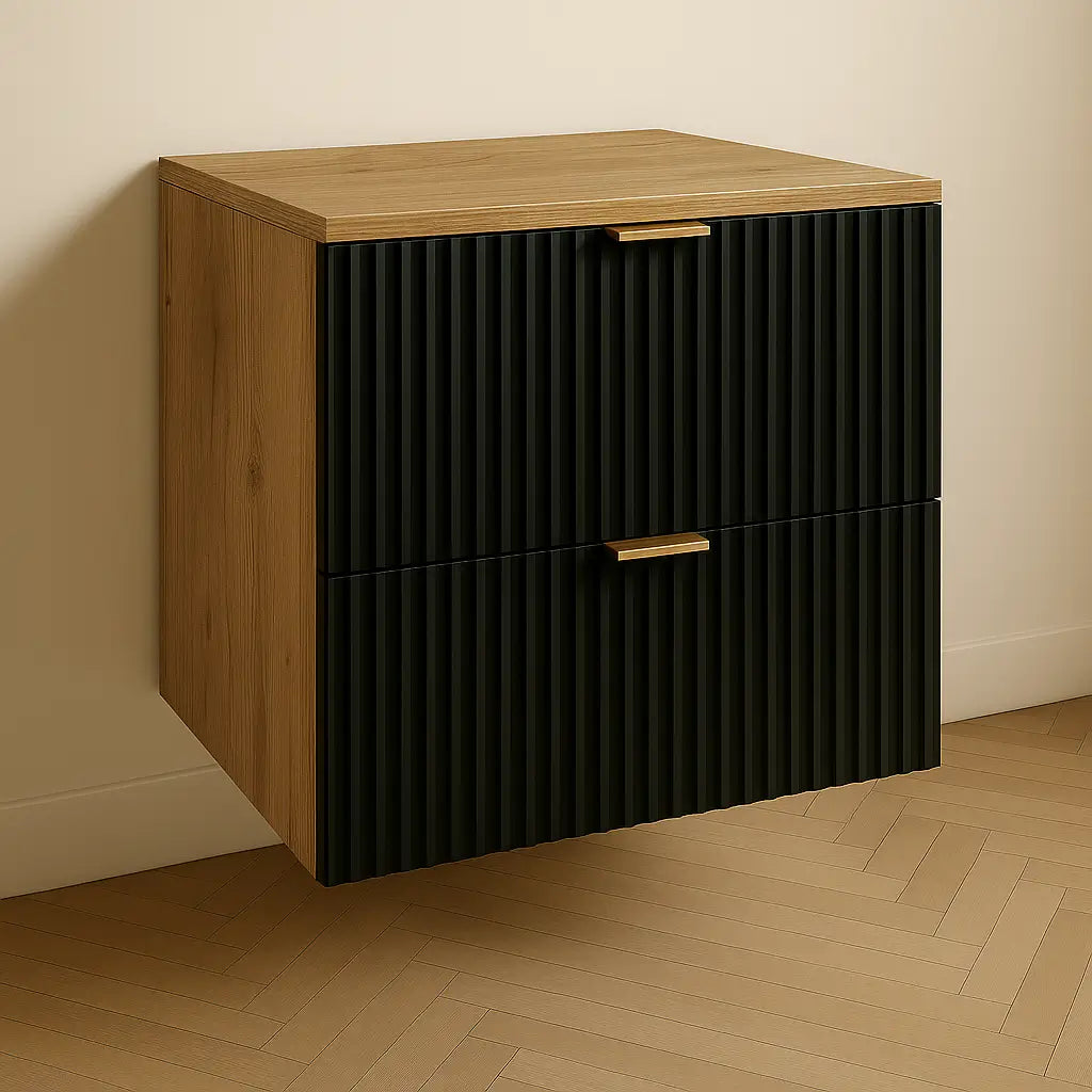 Eleganter Waschtischunterschrank Willy, 60 cm, in Schwarz/Walnuss, ideal für jedes Badezimmer.