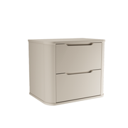 Abgerundeter Waschtischunterschrank Luma 60 cm in Kaschmir Matt mit zwei Schubladen für ein elegantes Badezimmer.