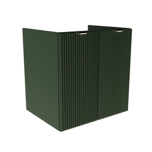 Waschtischunterschrank 60 cm komplett in Salbei mit geriffelten Türen und schwarzen oder goldenen Griffen, ohne Waschbecken/Oberteil.