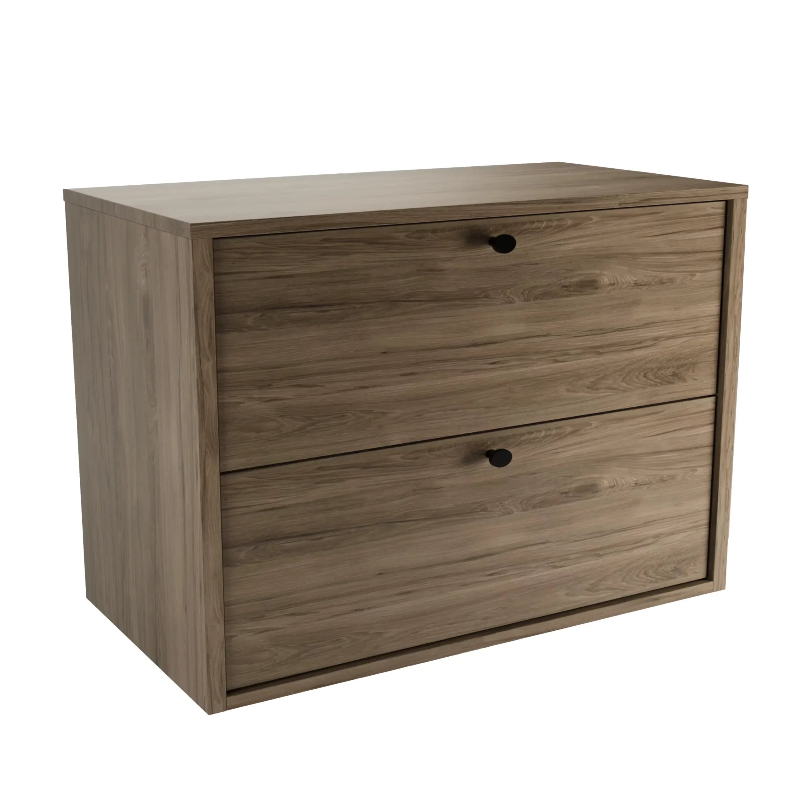 Belino Waschtischunterschrank 80 cm in Dunkle Walnuss mit glatten Fronten und passender Arbeitsplatte für modernes und elegantes Badezimmer.