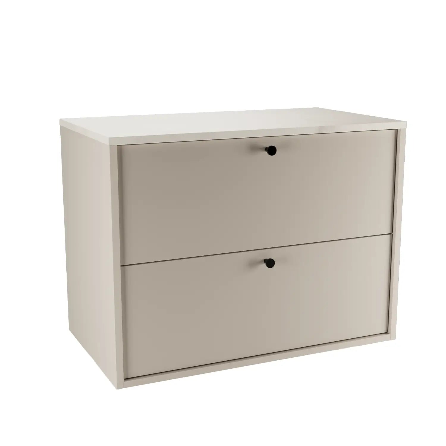 Belino Waschtischunterschrank 80 cm in Kaschmir mit Marmor Bianco Arbeitsplatte, glatte Fronten, Metallgriffe schwarz oder gold.