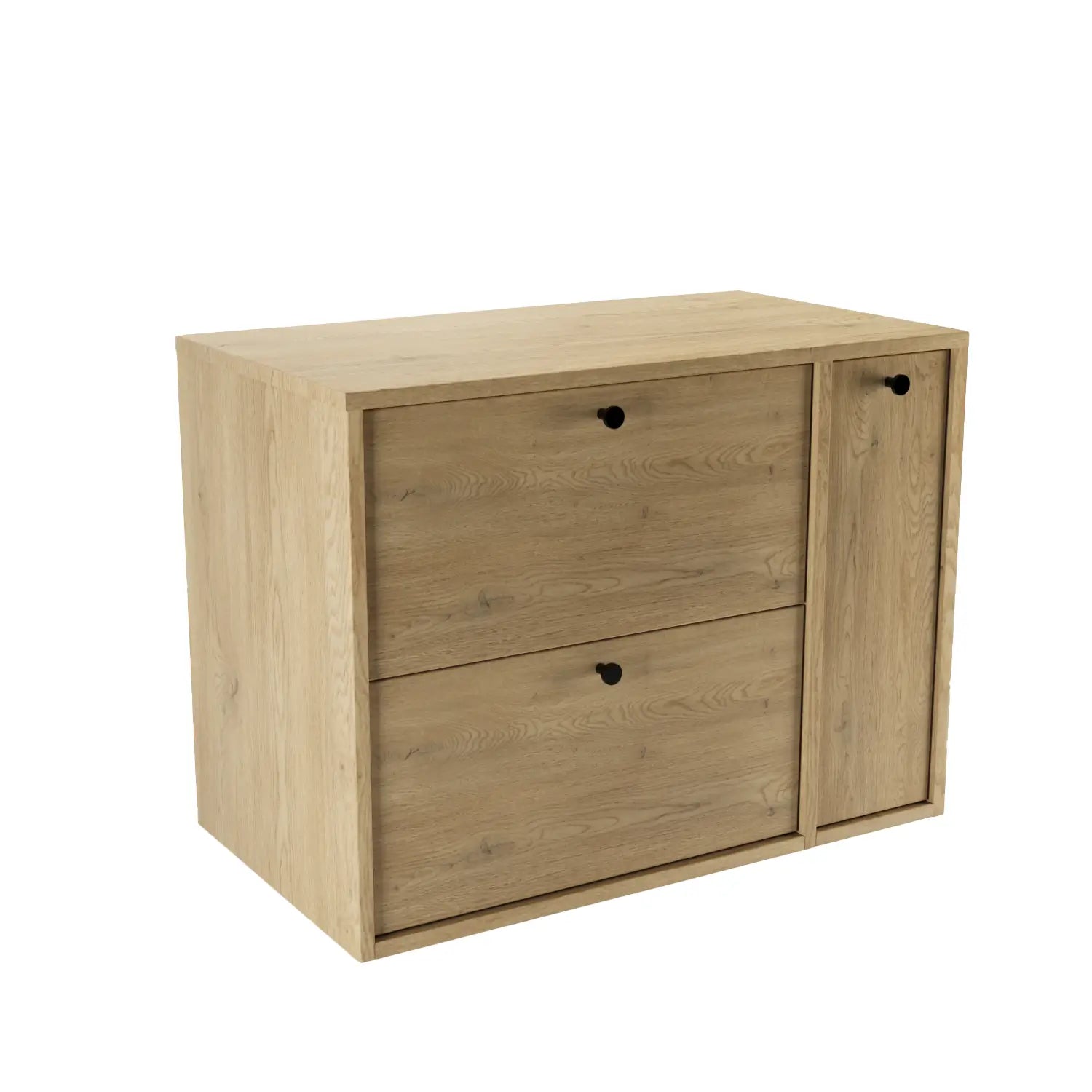 Waschtischunterschrank 80 cm mit geschlossenem Regal, glatte Fronten, Modell Belino in Eiche Cremona