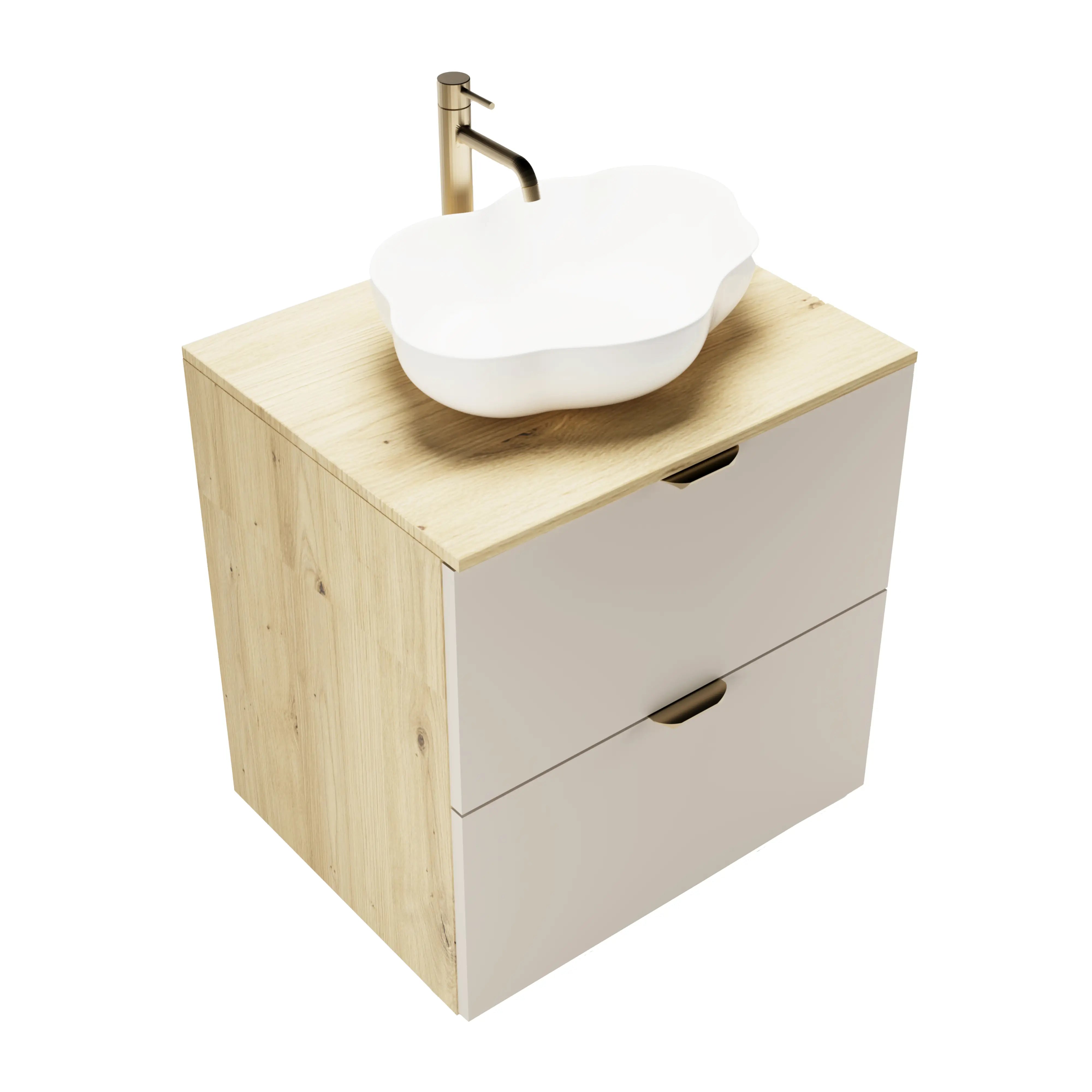 Zestaw łazienkowy z umywalką: Szafka pod umywalkę 60 cm z szufladami - Kaszmir/Dąb Artisan